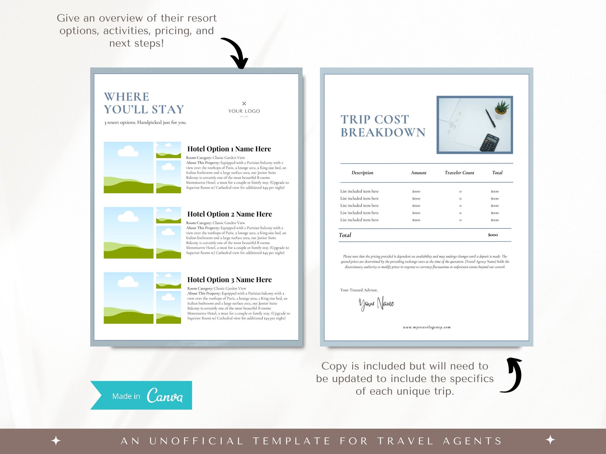 Simple Universal Travel Agent Proposal Template, Travel Agent Itinerary Template