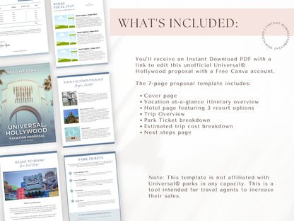 Simple Universal Hollywood Travel Agent Proposal Template, Travel Agent Itinerary Template