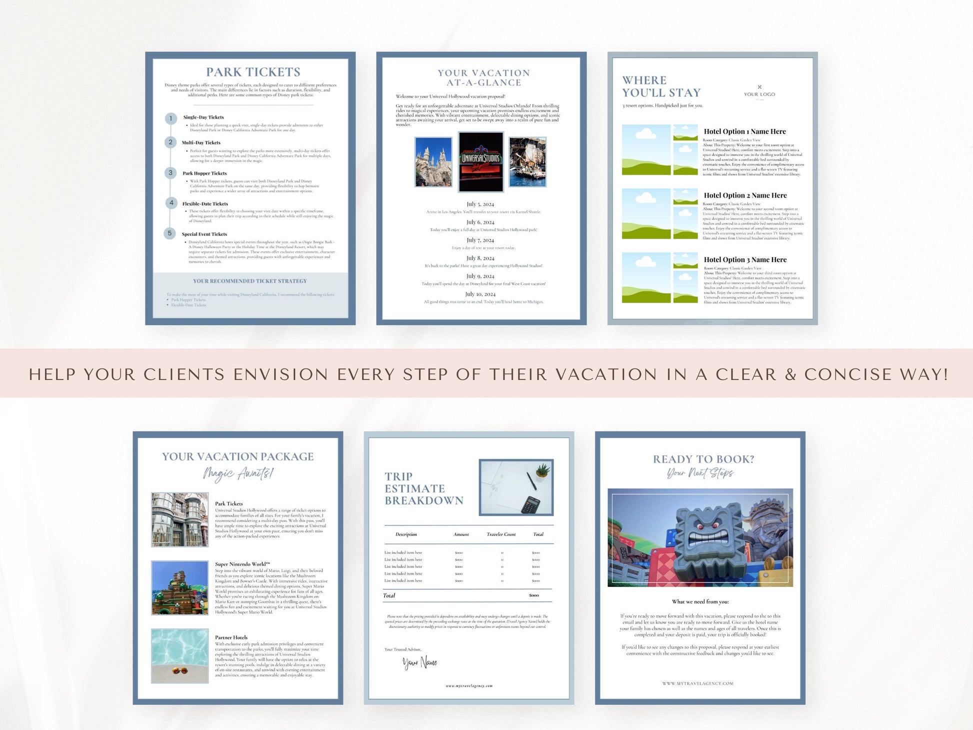 Simple Universal Hollywood Travel Agent Proposal Template, Travel Agent Itinerary Template