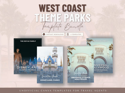 West Coast Theme Parks Template Bundle, Unofficial Theme Park Guides, Travel Agent Templates, Travel Agent Marketing