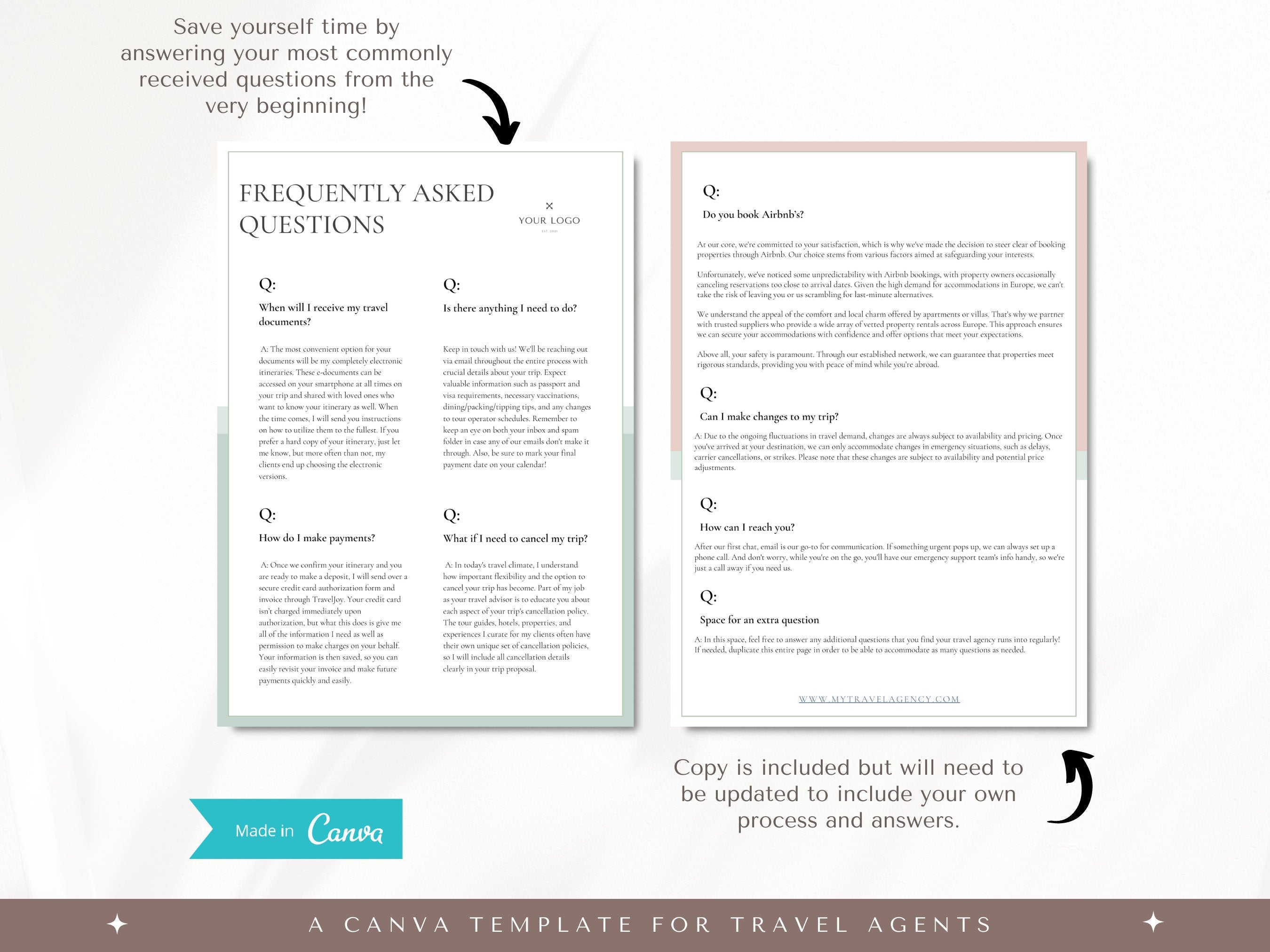 Travel Agent New Client Welcome Handbook, Travel Agent Template Canva