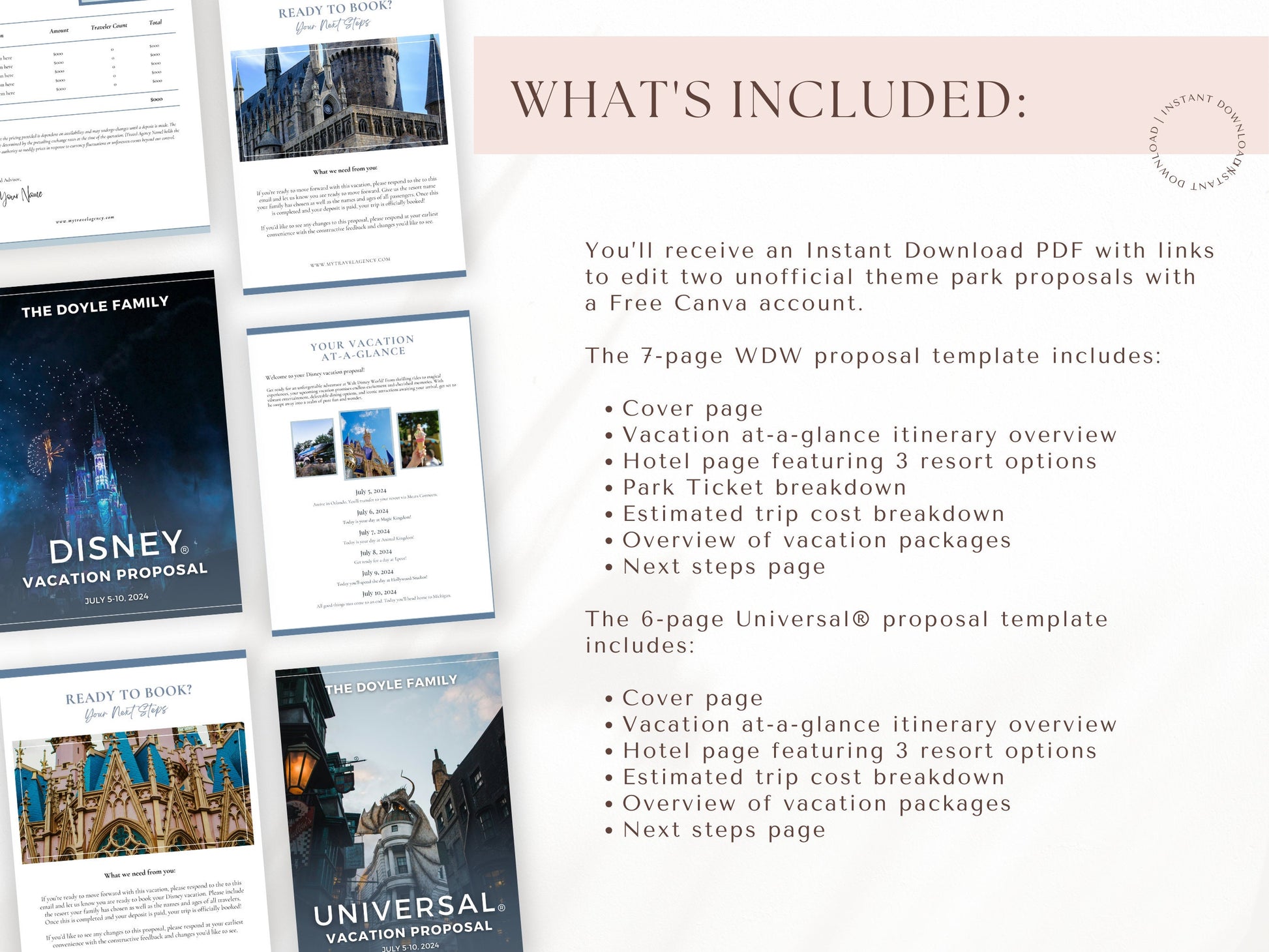 Simple Proposal Template Bundle, Theme Park Vacation Proposal