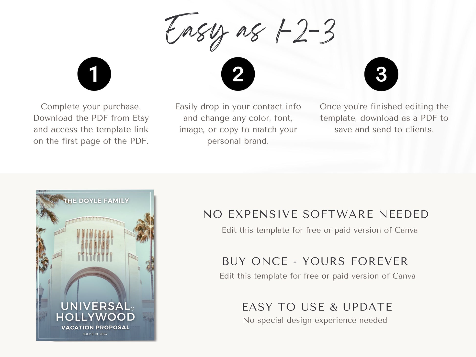 Simple Universal Hollywood Travel Agent Proposal Template, Travel Agent Itinerary Template