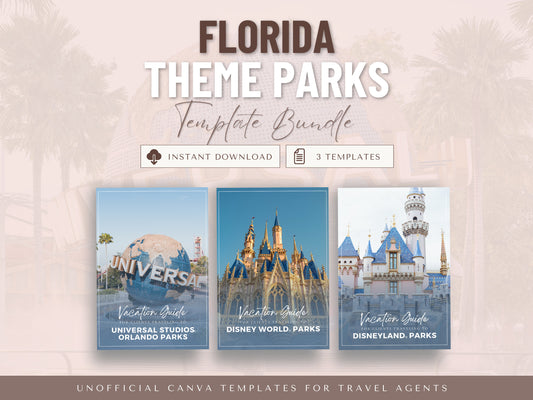 Travel Agent Theme Park Guide BUNDLE, Travel Agent Canva Templates, Theme Park Guides