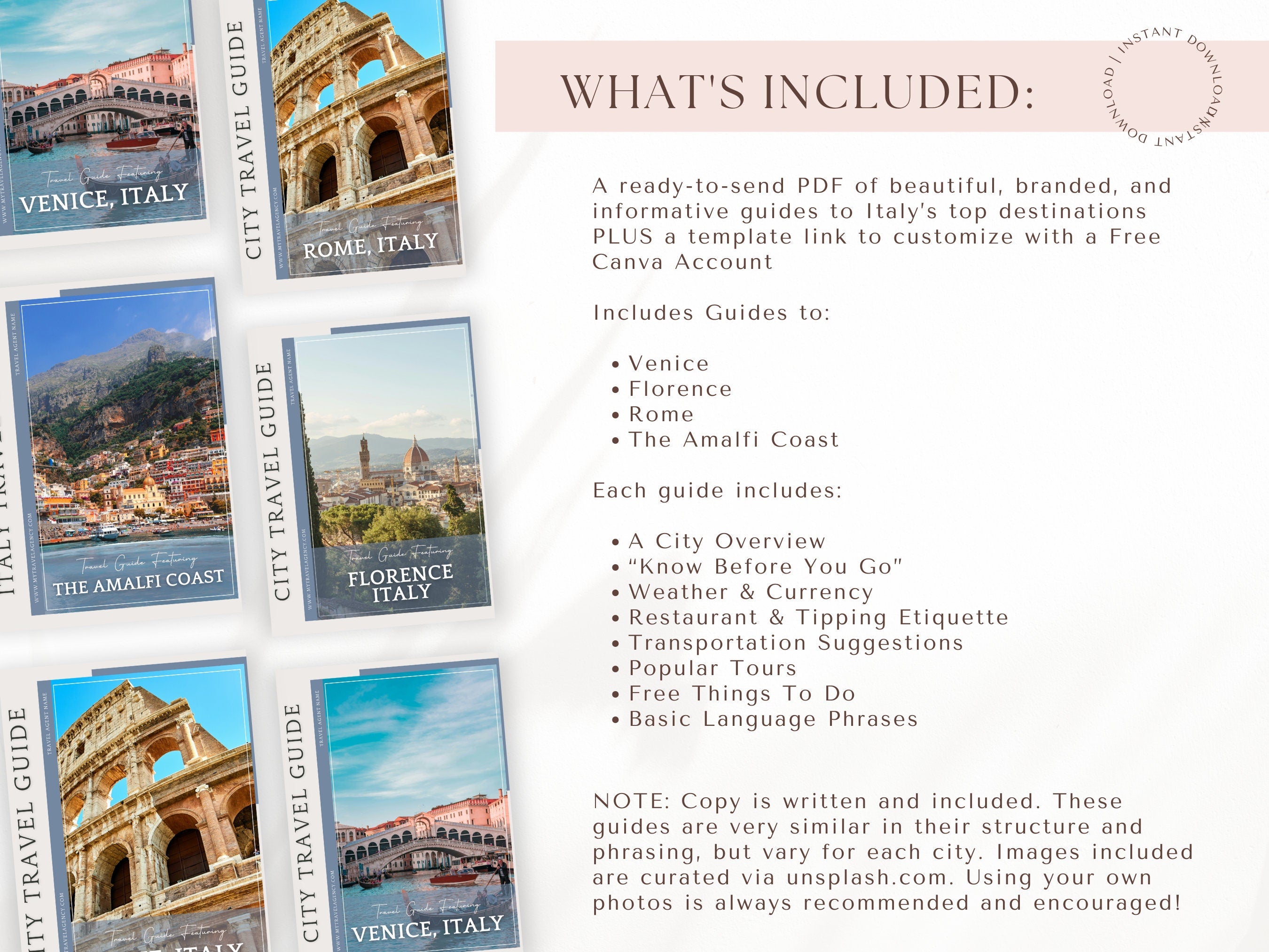 Italy City Guide Bundle, Travel Agent Template, Italy Travel Guides