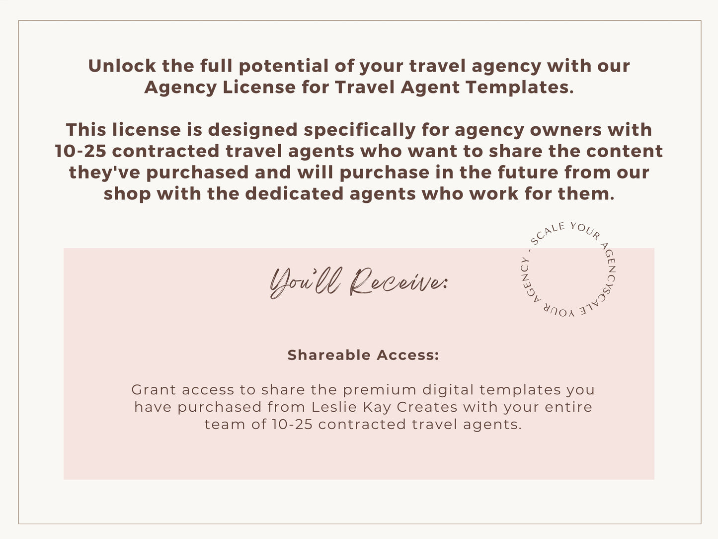 Agency License for Travel Agent Templates: 10-25 Agent Team