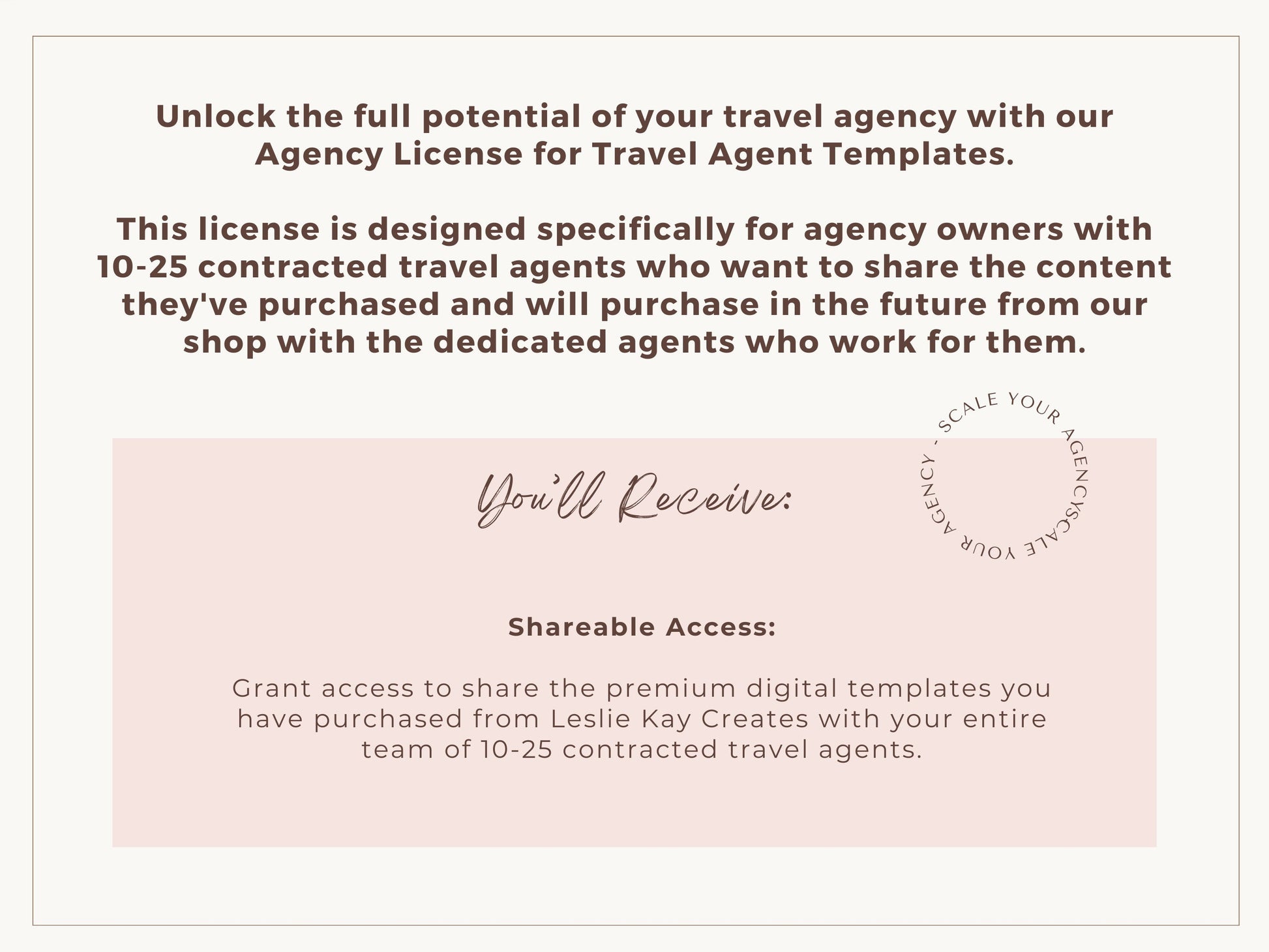 Agency License for Travel Agent Templates: 10-25 Agent Team