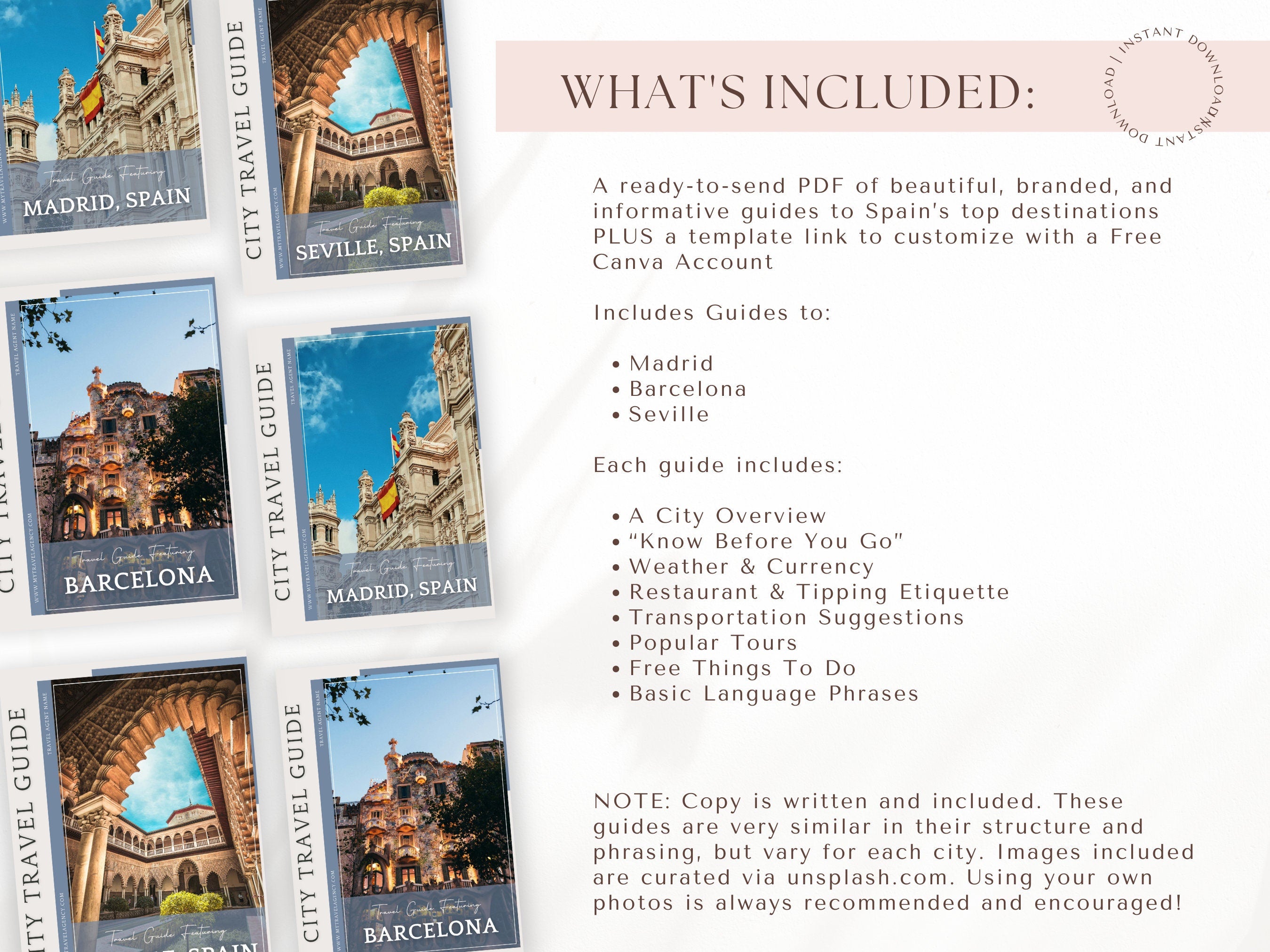 Spain City Guide Bundle, Travel Agent Template, Spain Travel Guides