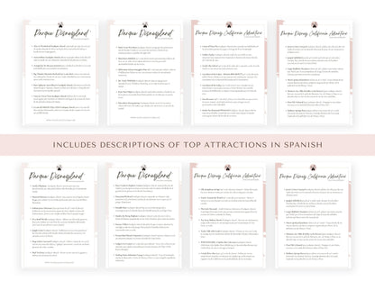 Spanish California Theme Park Guides for Clients, Spanish Travel Agent Template