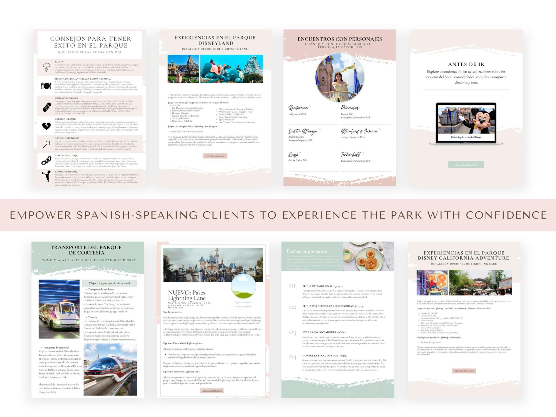 Spanish California Theme Park Guides for Clients, Spanish Travel Agent Template