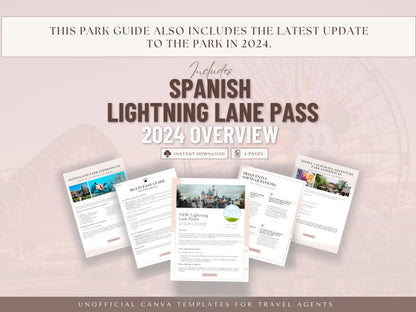 Spanish California Theme Park Guides for Clients, Spanish Travel Agent Template