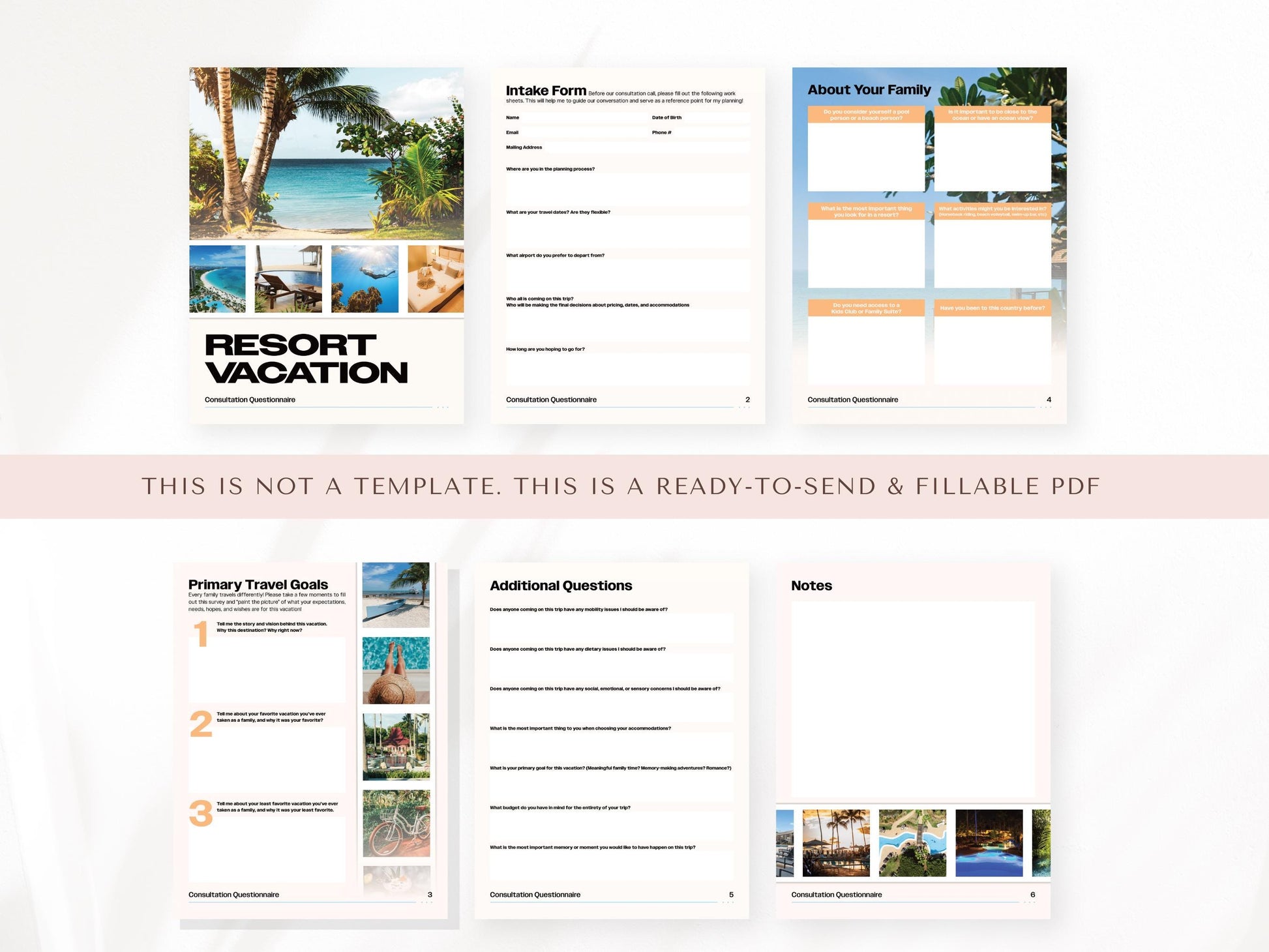 Resort Vacation Consultation Questionnaire, Travel Agent Forms