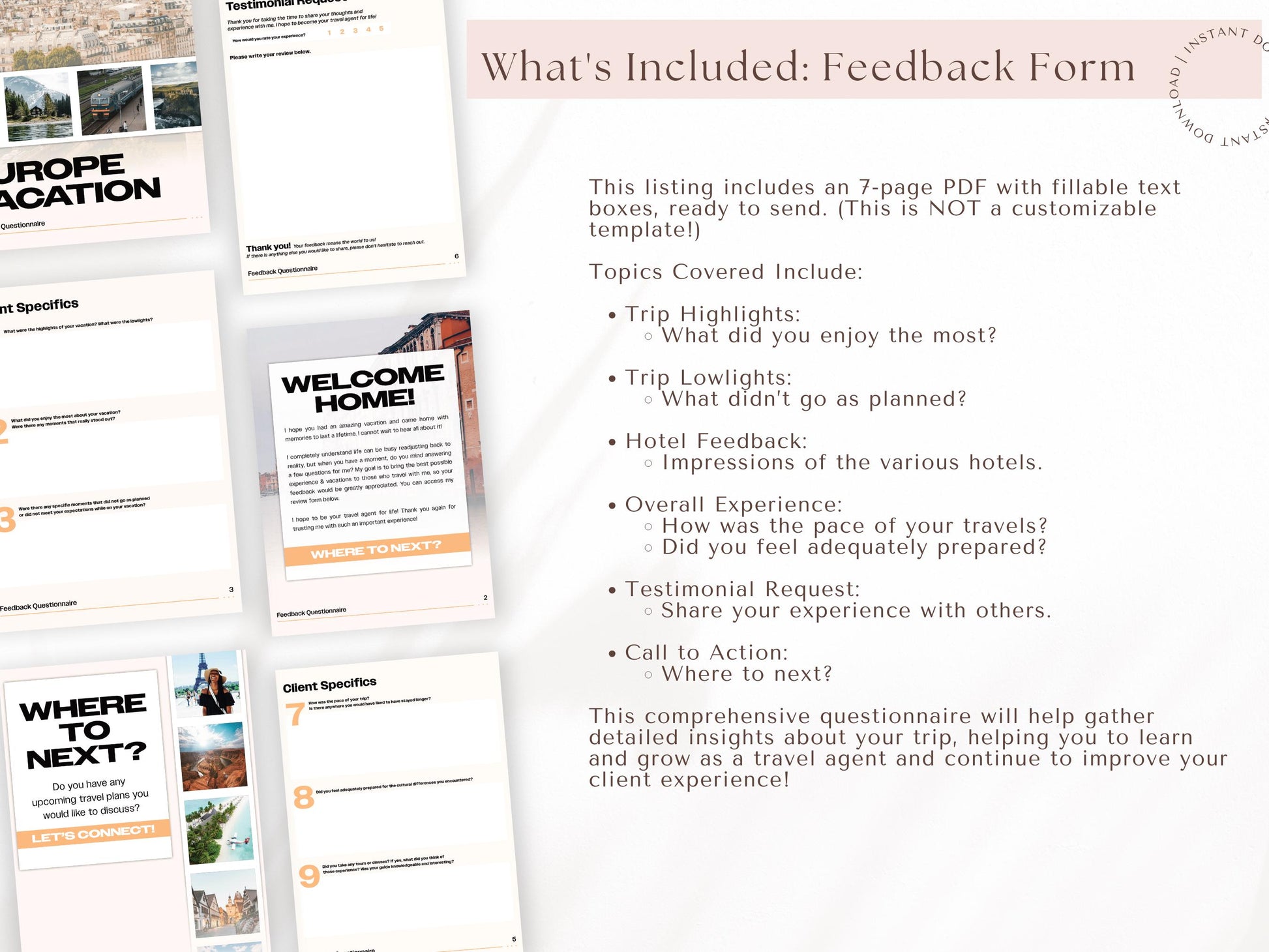 European Vacation Feedback Form, Travel Agent Forms