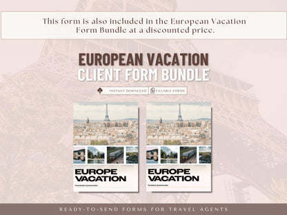 European Vacation Feedback Form, Travel Agent Forms