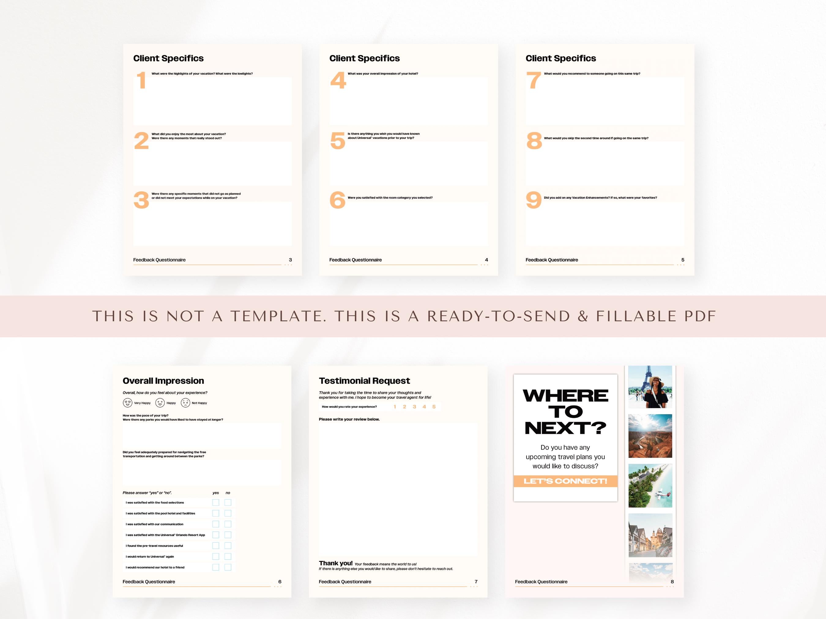 Universal Vacation Consultation & Feedback Form Bundle, Travel Agent Forms