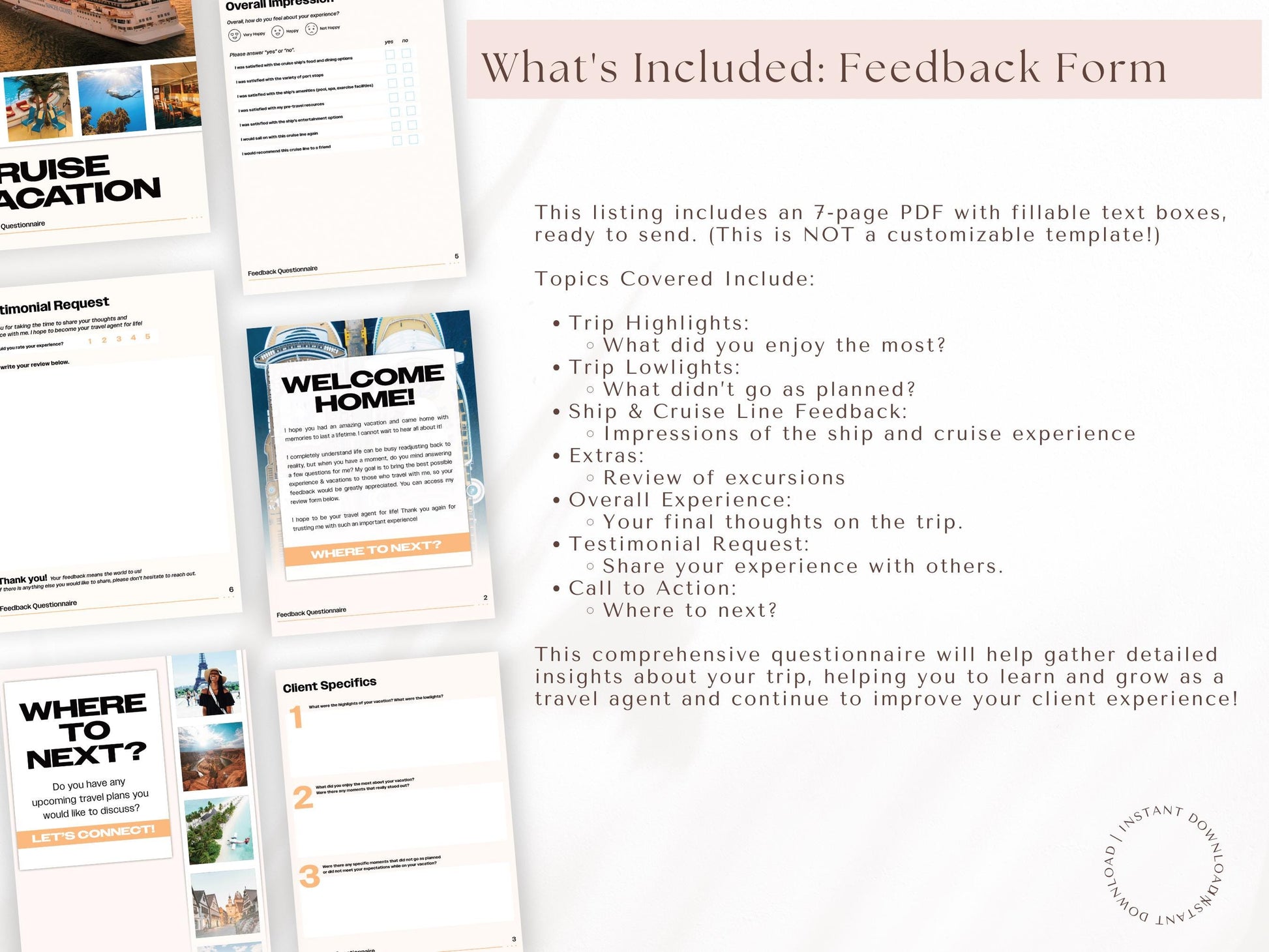 Cruise Vacation Feedback Questionnaire, Travel Agent Forms