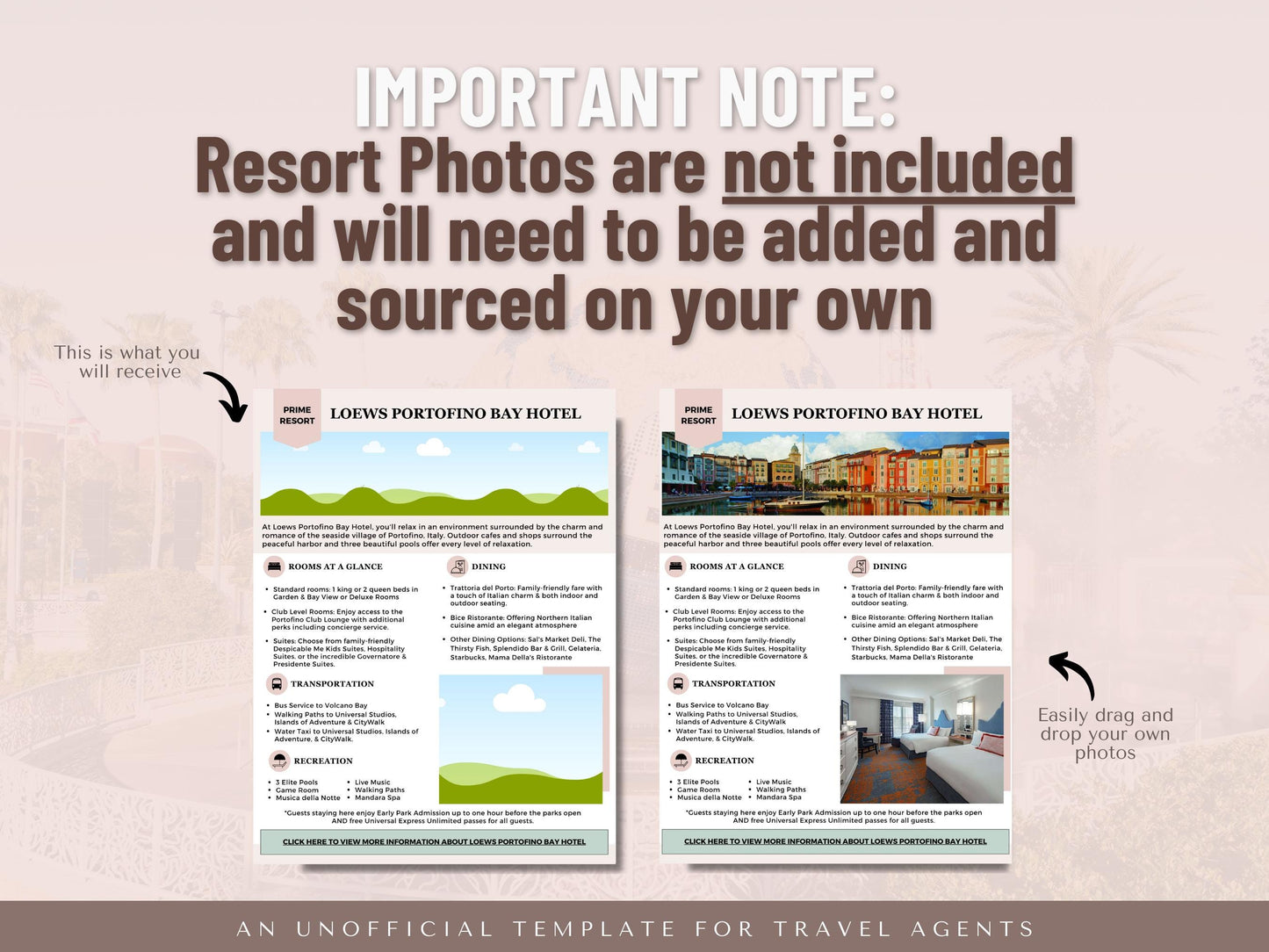 Universal Resort Guide, Travel Agent Template