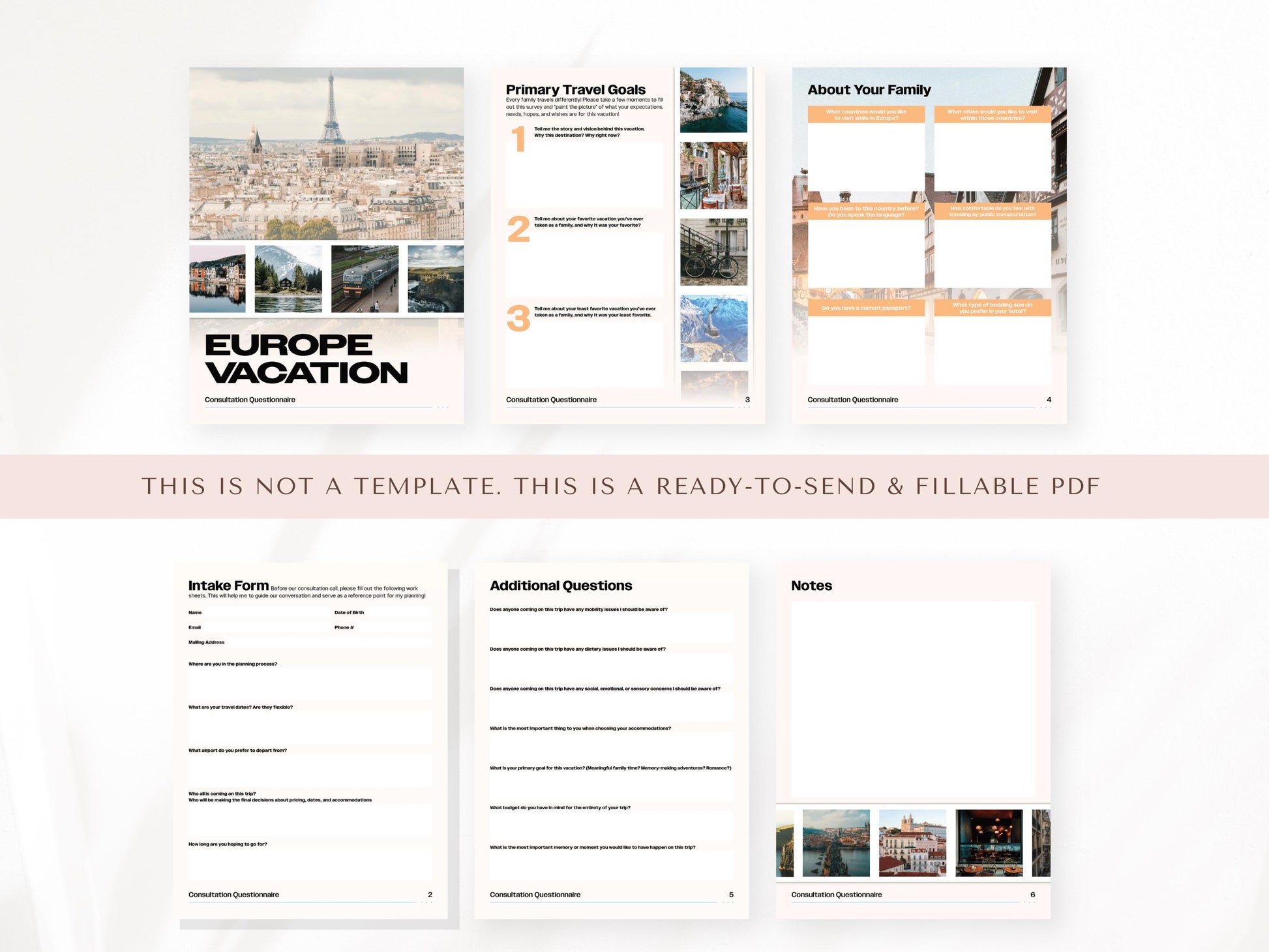 European Vacation Consultation Questions, Travel Agent Forms