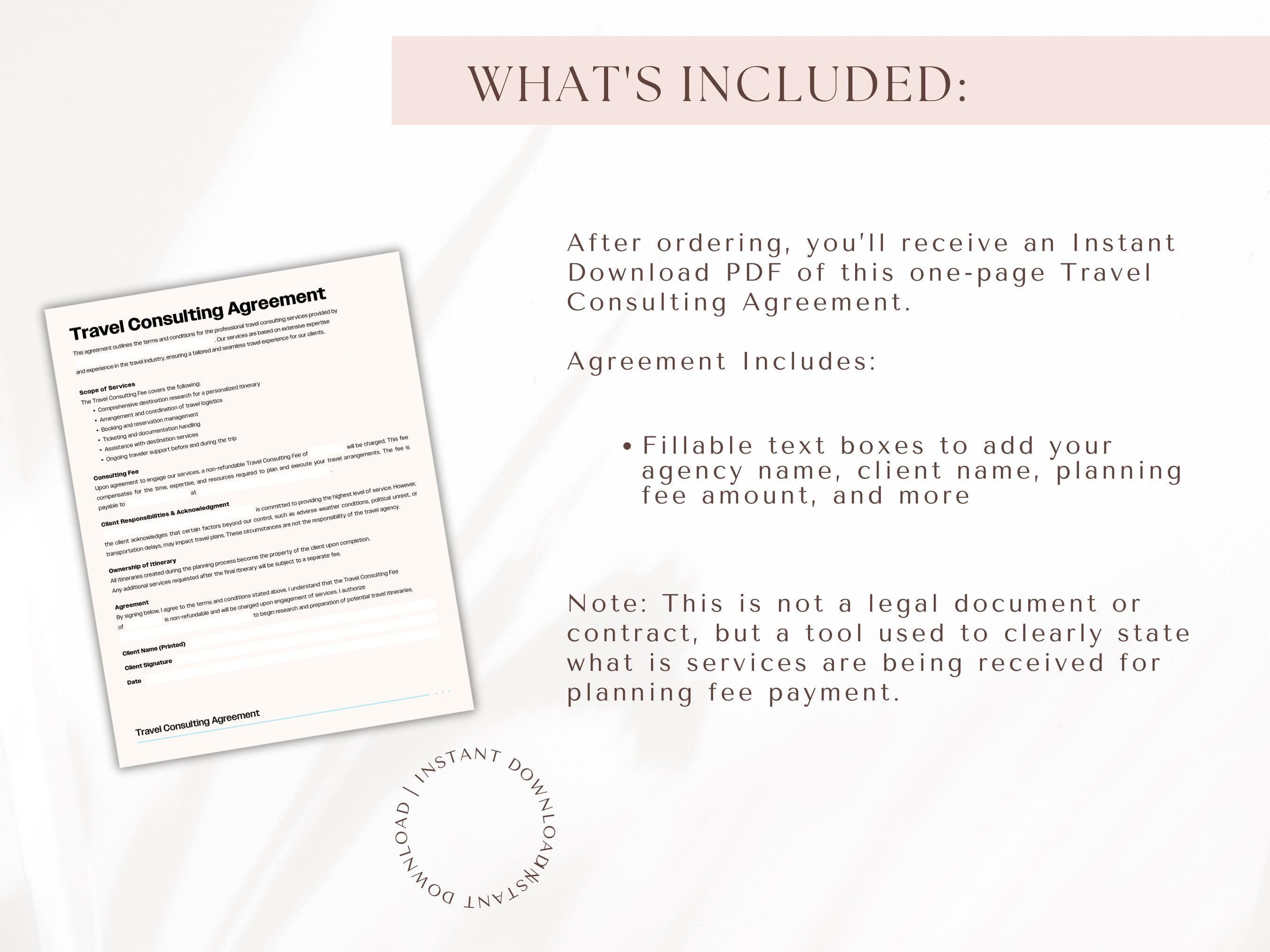 Travel Agent Planning Fee Agreement