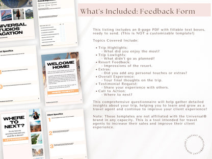 Universal Vacation Consultation & Feedback Form Bundle, Travel Agent Forms