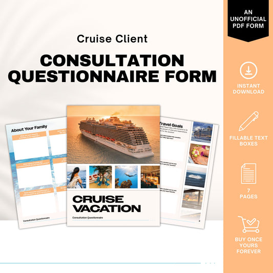 Cruise Vacation Consultation Questionnaire, Travel Agent Forms