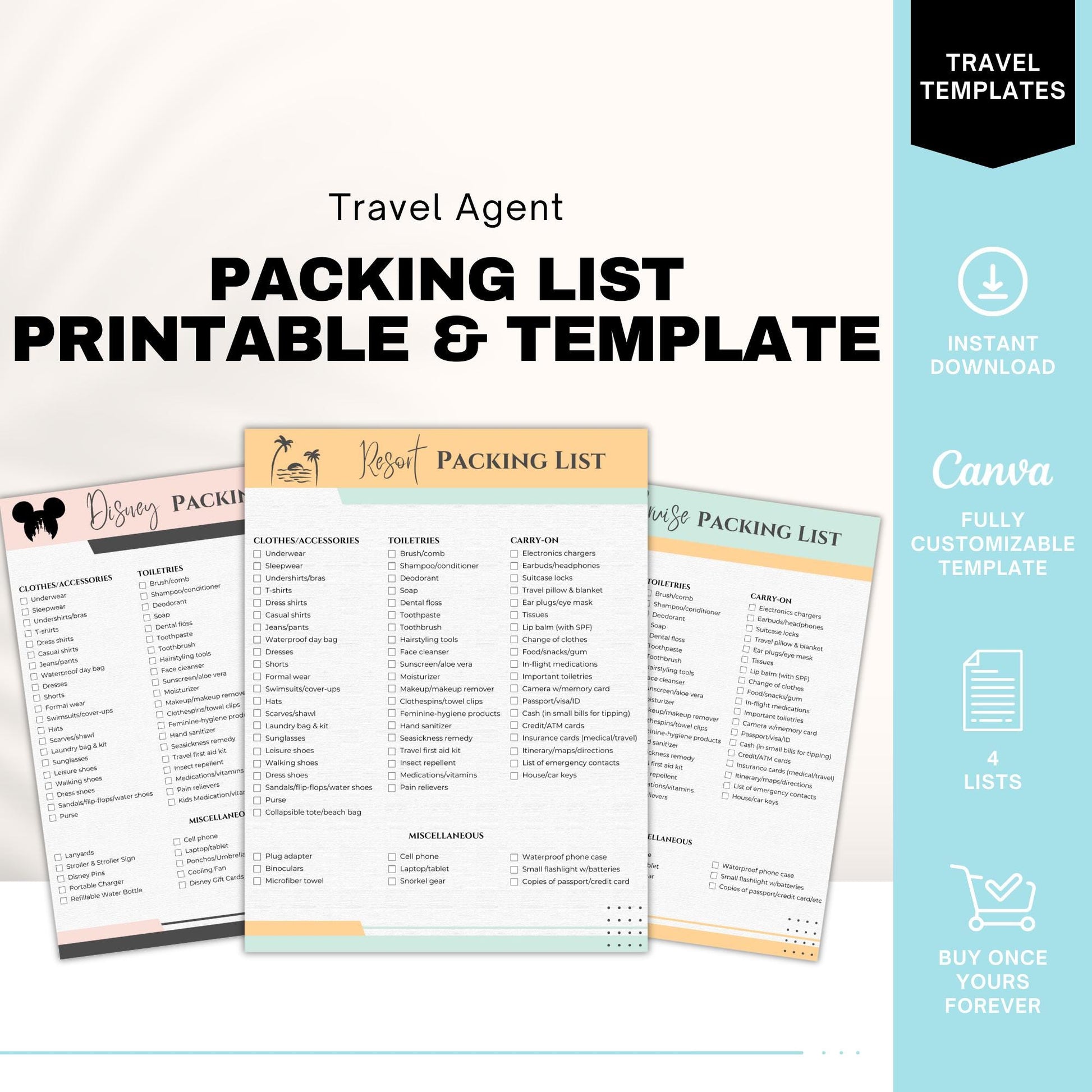 Vacation Packing List, Travel Agent Template