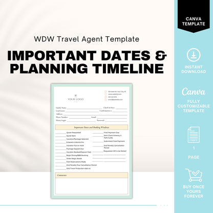 Important Dates & Booking Timeline Template, Travel Agent Template