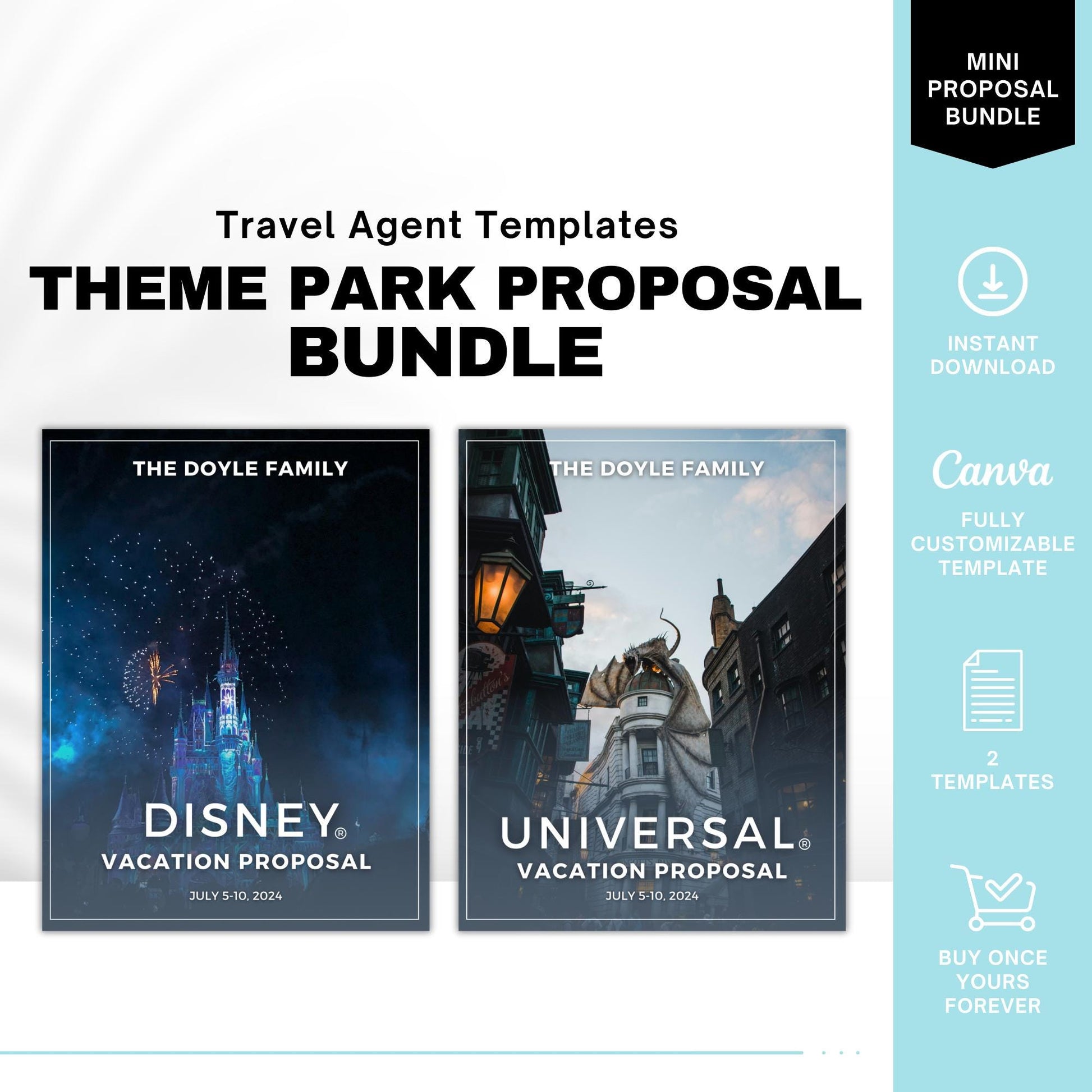 Simple Proposal Template Bundle, Theme Park Vacation Proposal