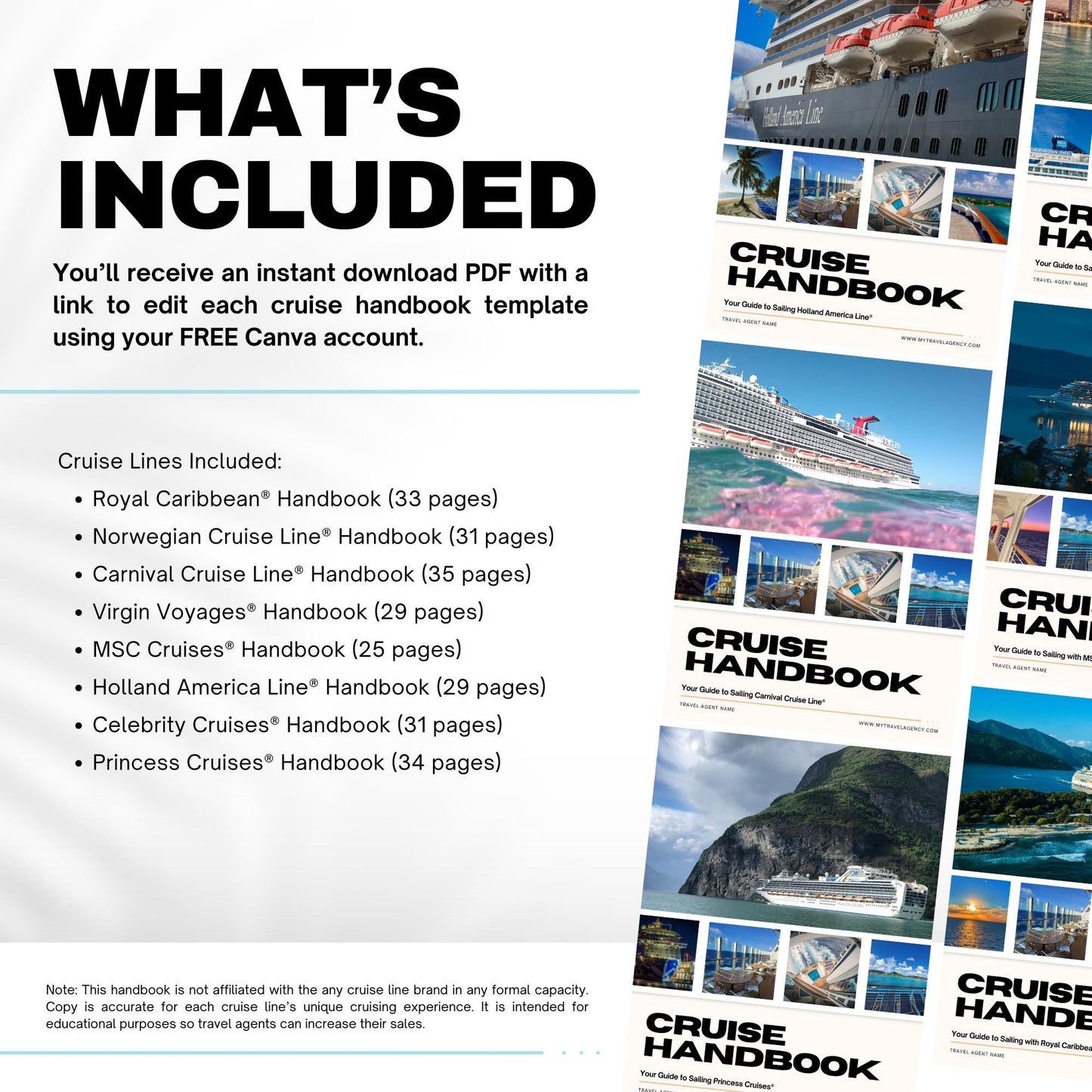 Travel Agent Cruise Line Guide BUNDLE, Travel Agent Canva Templates, Theme Park Guides