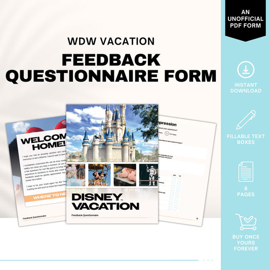 WDW Vacation Feedback Form, Travel Agent Forms