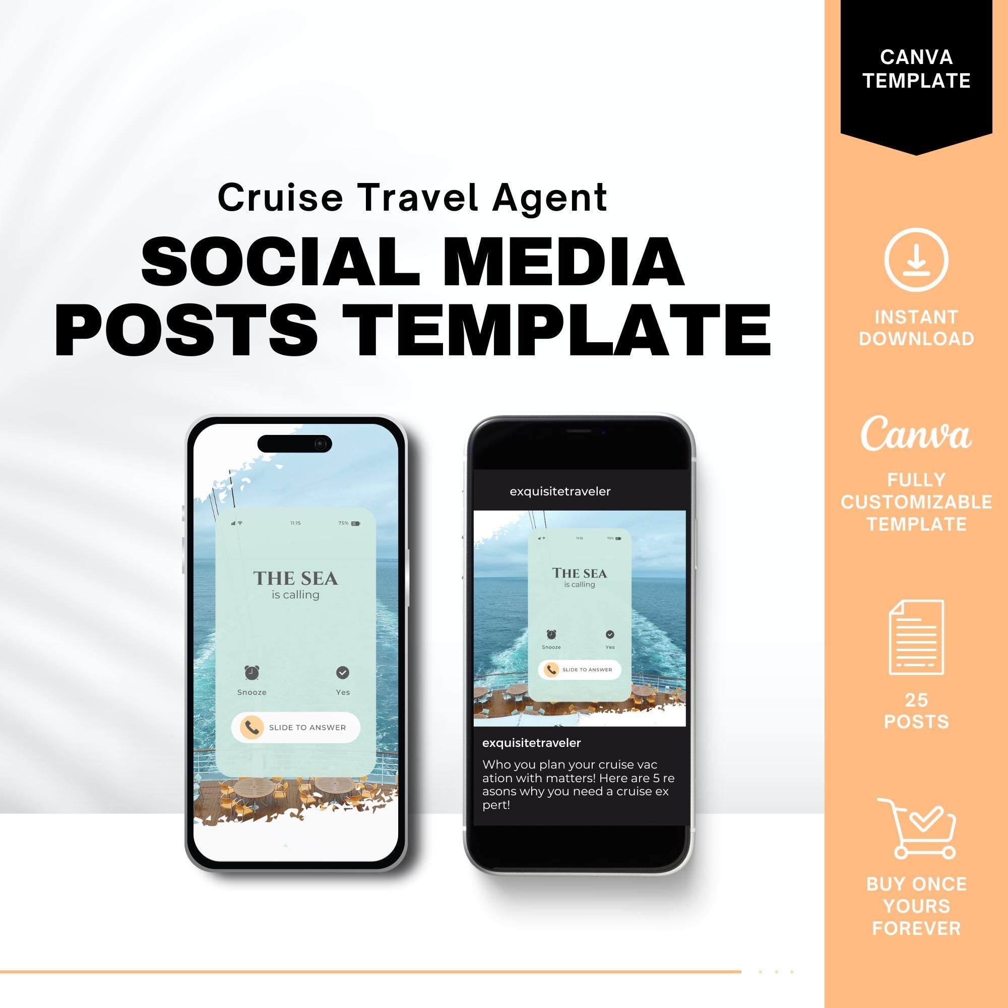 50 Cruise Travel Agent Social Posts: Feed & Stories Bundle