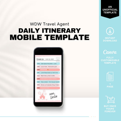 Walt Disney World Daily Text Itinerary Template for Agents