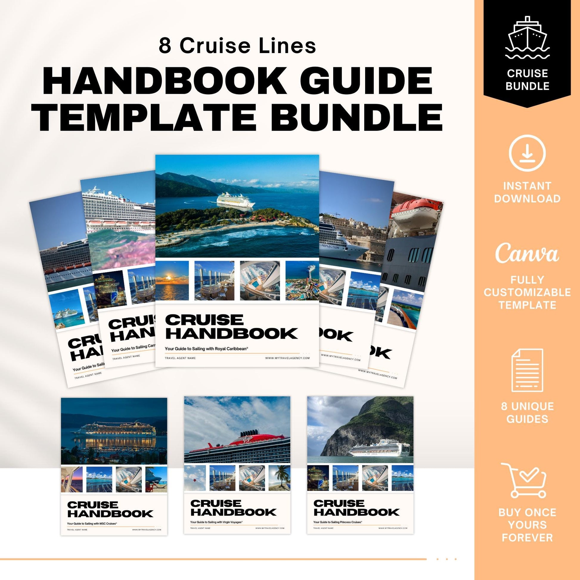 Travel Agent Cruise Line Guide BUNDLE, Travel Agent Canva Templates, Theme Park Guides