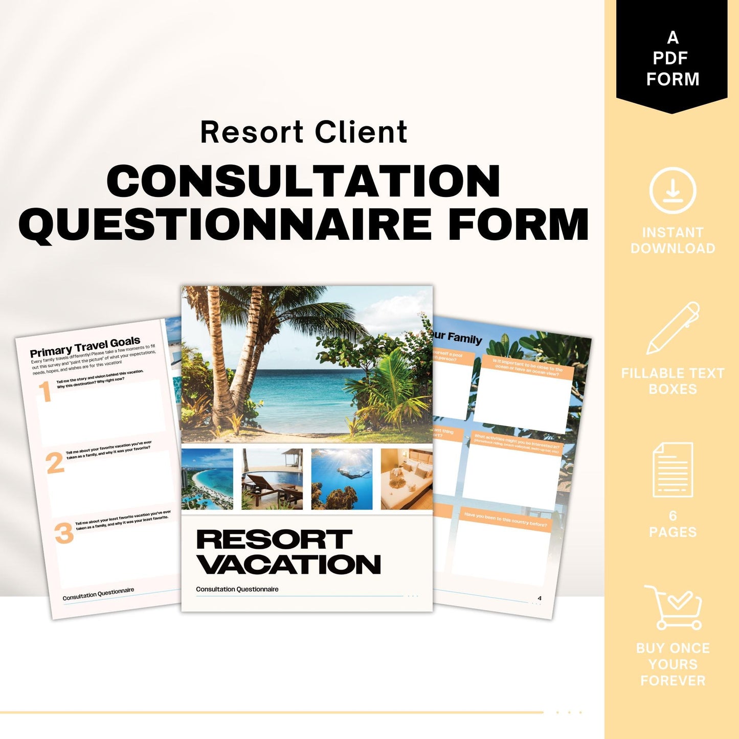 Resort Vacation Consultation Questionnaire, Travel Agent Forms