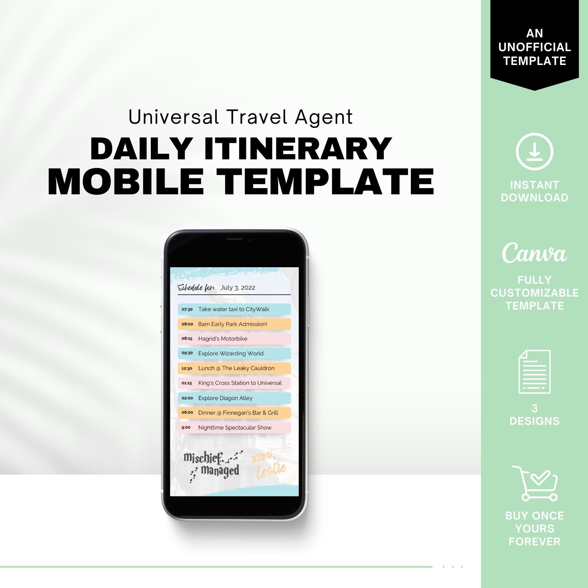 Universal Studios Daily Itinerary - Textable Travel Planner