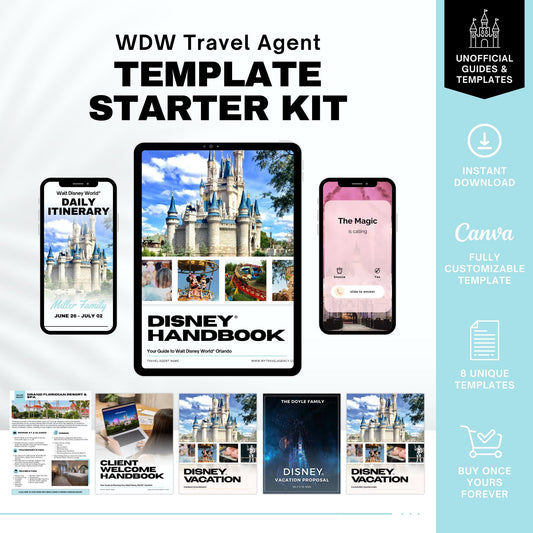 WDW Travel Agent Starter Kit, Unofficial WDW Template, Theme Park Vacation Planner, Travel Agent Template Canva