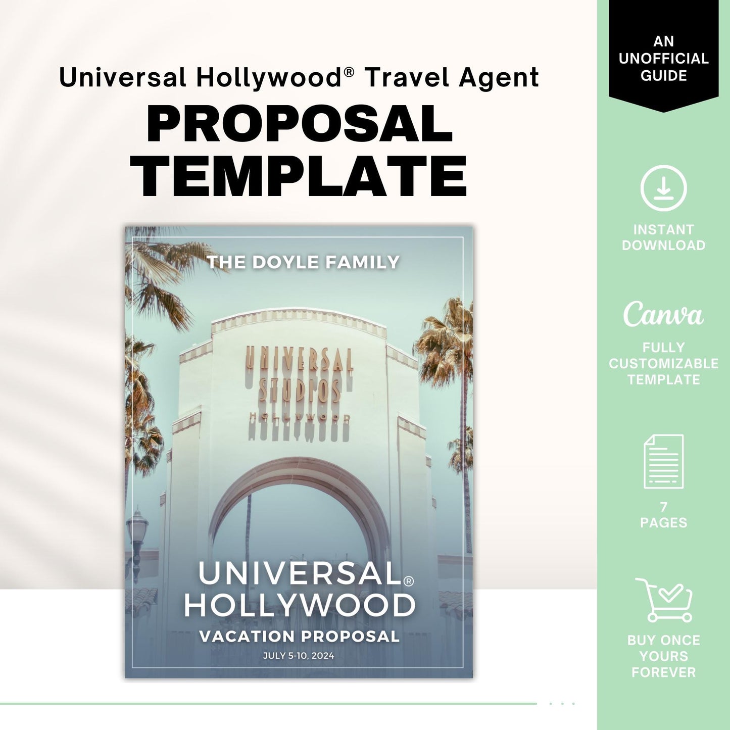 Simple Universal Hollywood Travel Agent Proposal Template, Travel Agent Itinerary Template