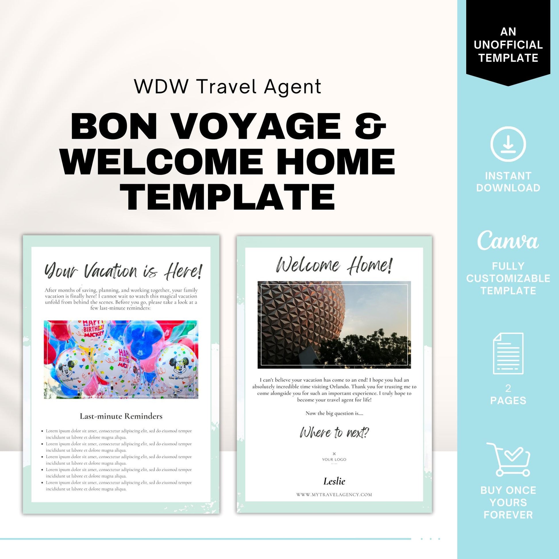 Bon Voyage & Welcome Home Template, Travel Agent Template, Travel agent emails