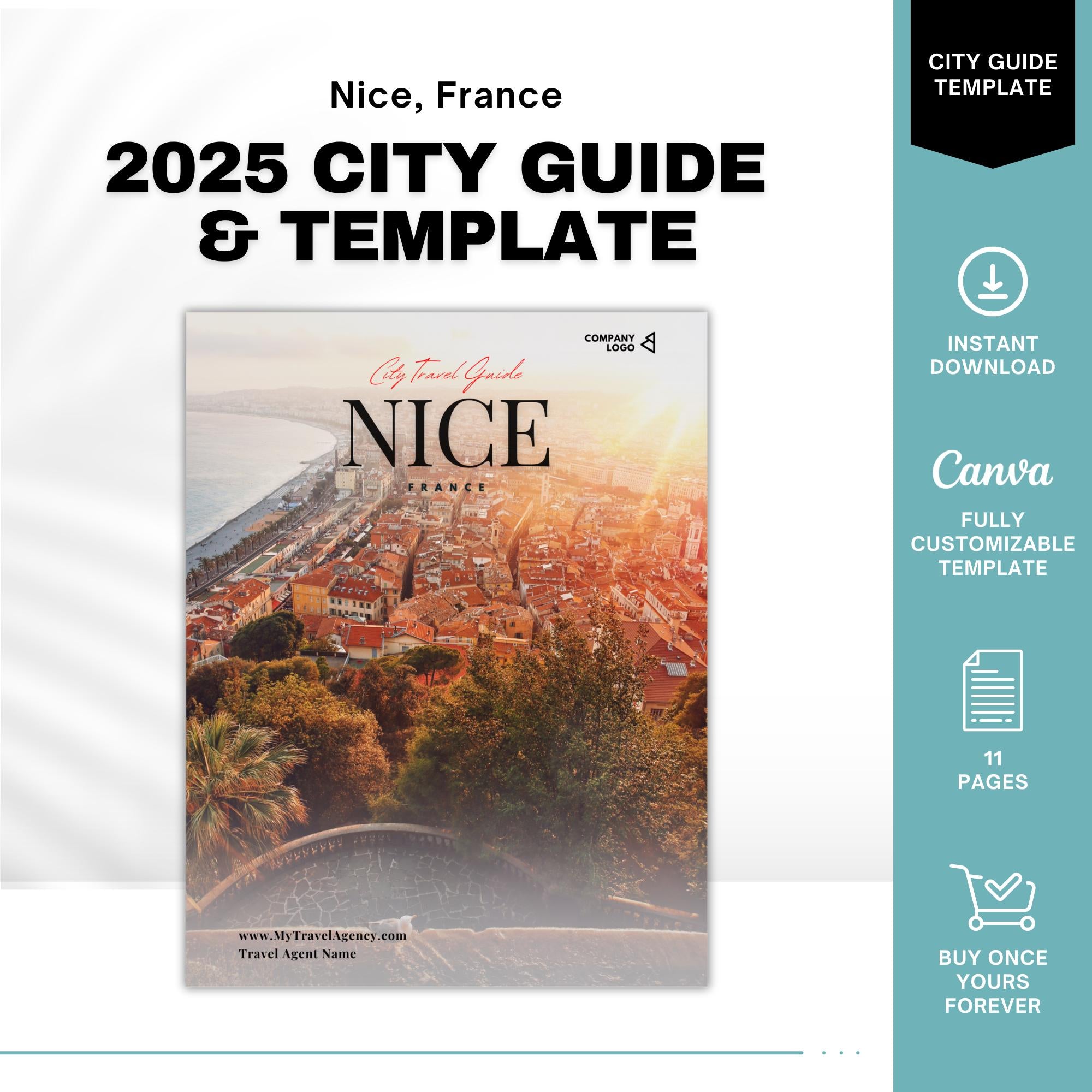Nice, France Travel Agent City Guide Template | Editable Template