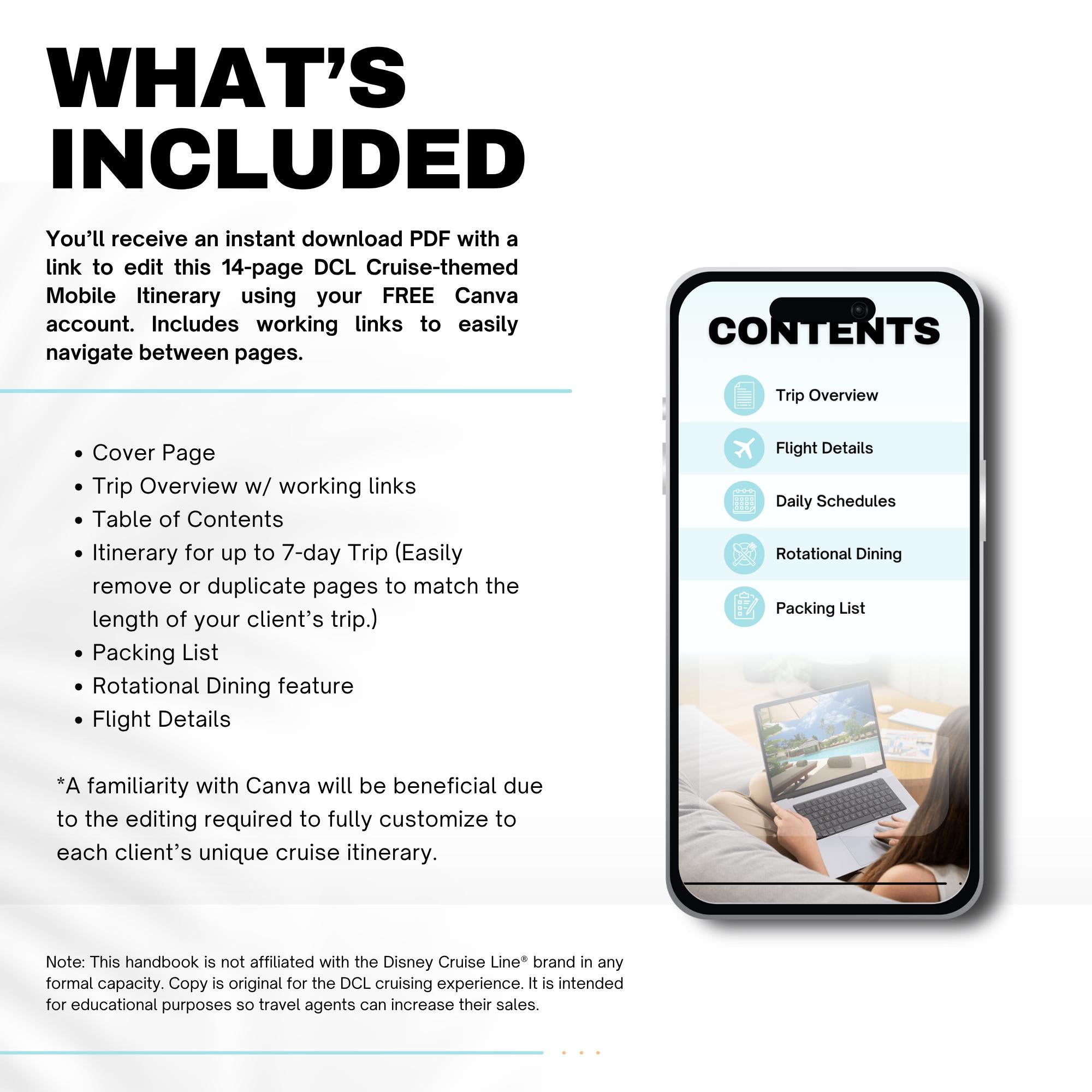 DCL Cruise Mobile Travel Itinerary, DIY Travel Itinerary