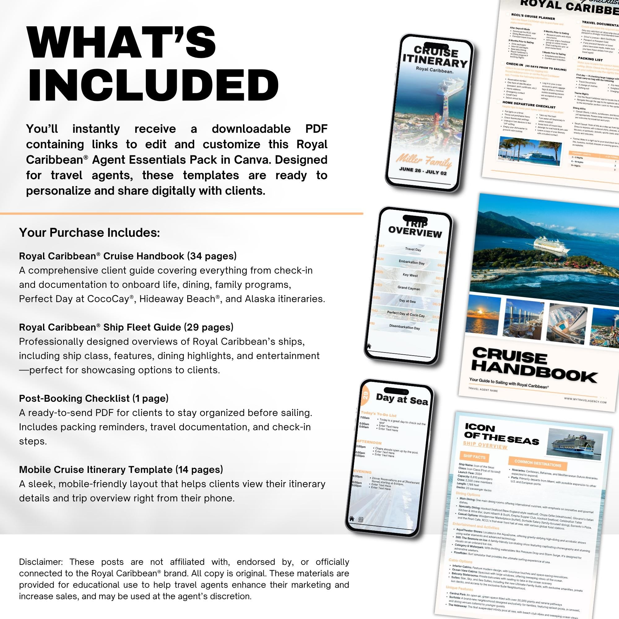 RCCL Agent Essentials Template Bundle, Travel Agent Template, RCCL Cruise Planner & Handbook