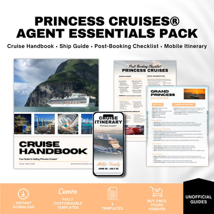 Unofficial Princess Cruises Agent Essentials Template Bundle, Travel Agent Template, Princess Cruises Planner & Handbook