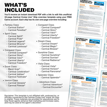 Carnival Cruise Ship Guide, Travel Agent Template