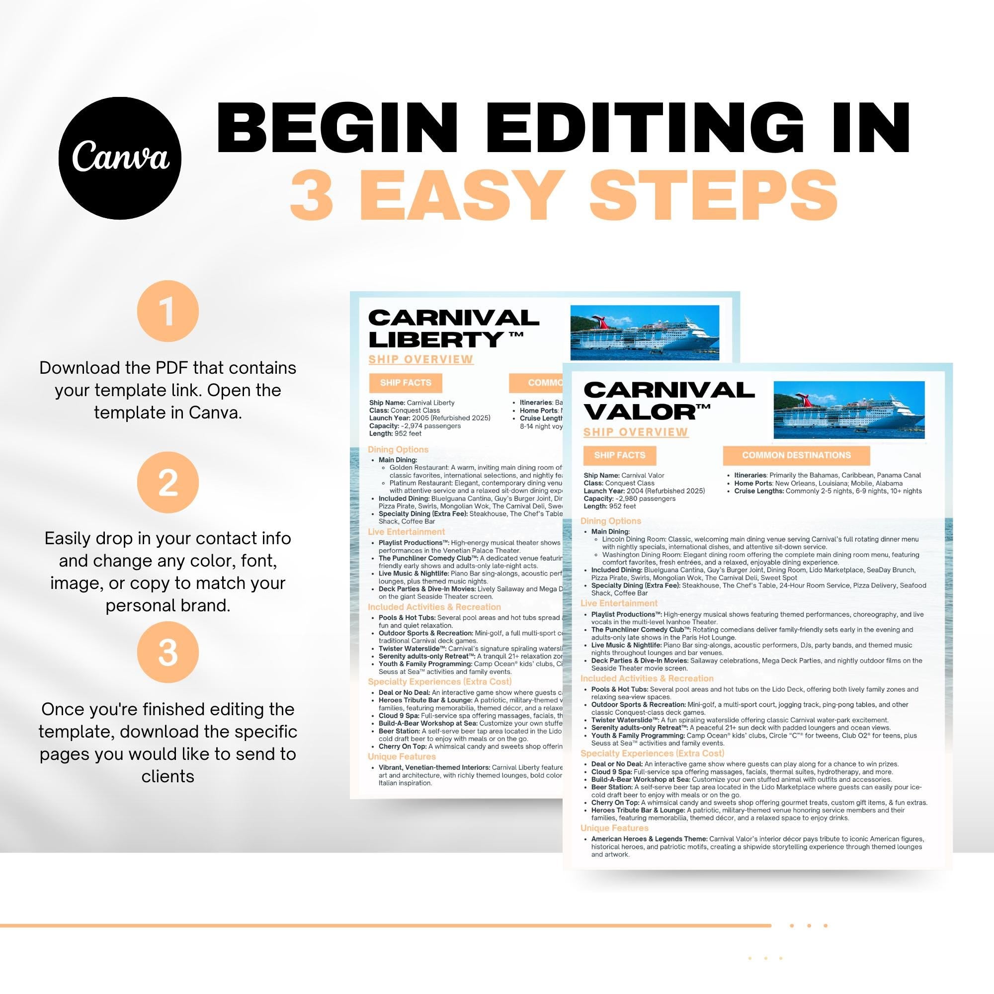 Carnival Cruise Ship Guide, Travel Agent Template