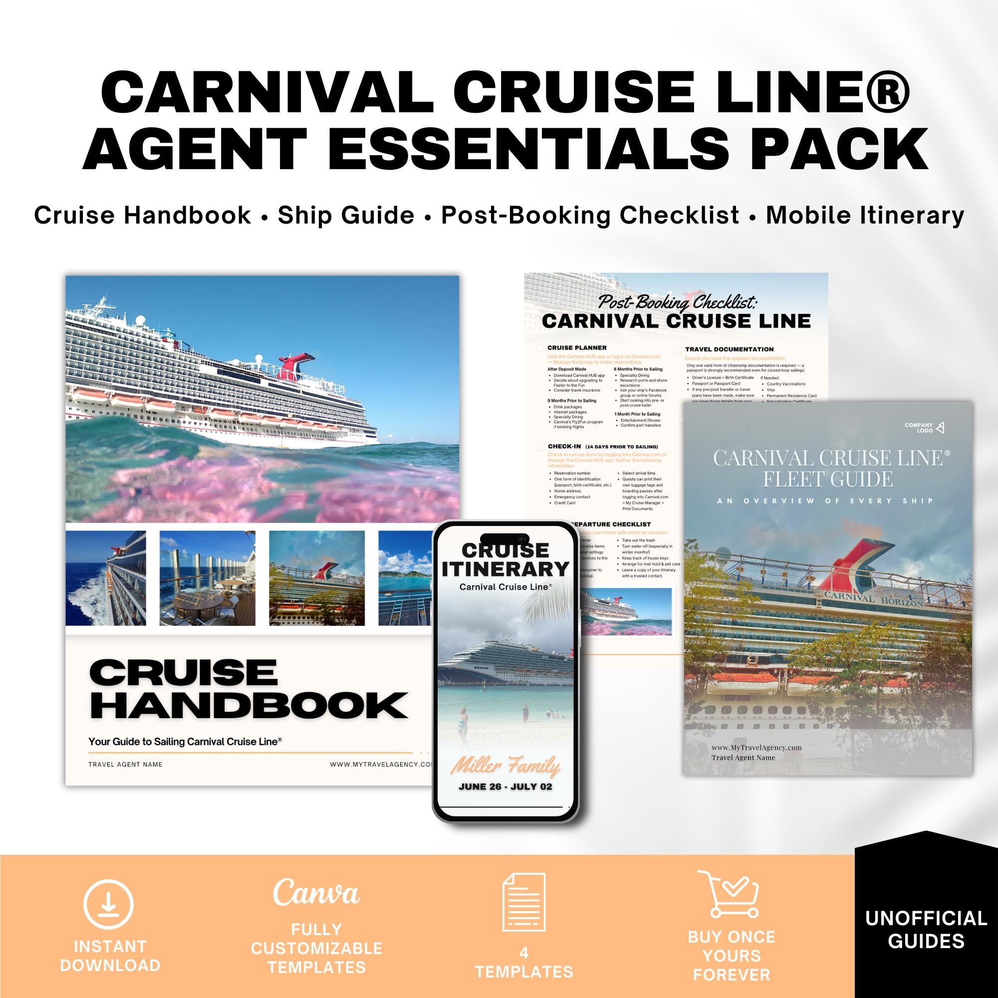 Carnival Cruise Agent Essentials, Canva Travel Template Bundle