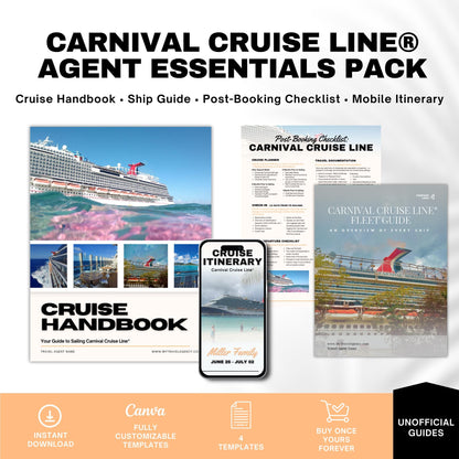 Carnival Cruise Agent Essentials, Canva Travel Template Bundle