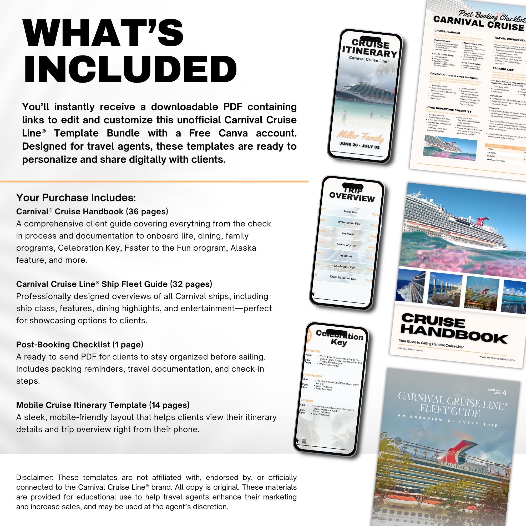 Carnival Cruise Agent Essentials, Canva Travel Template Bundle
