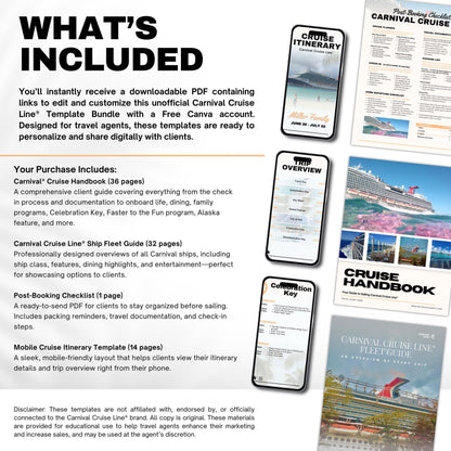 Carnival Cruise Agent Essentials, Canva Travel Template Bundle