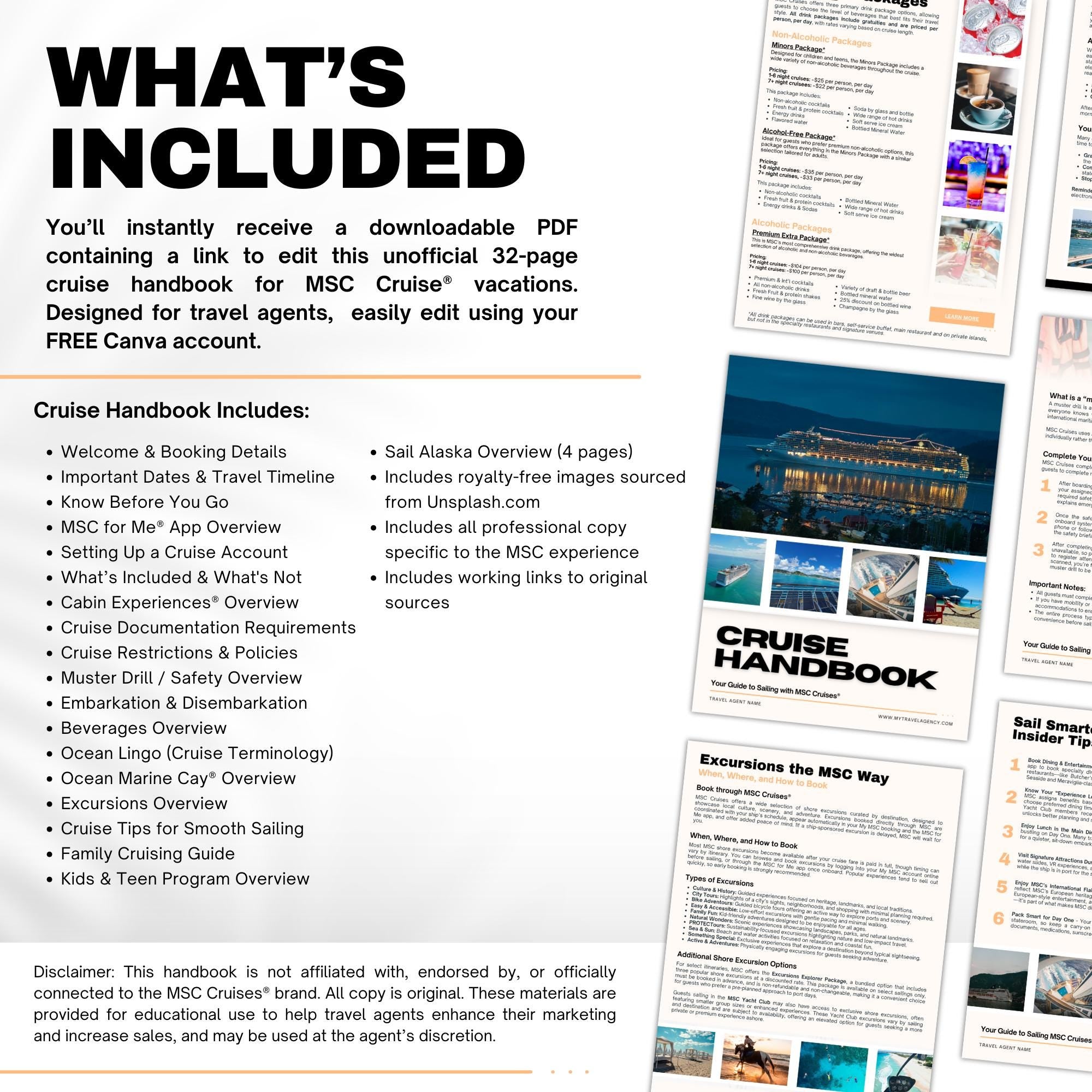 MSC Cruise Client Handbook - 25pg Travel Agent Template