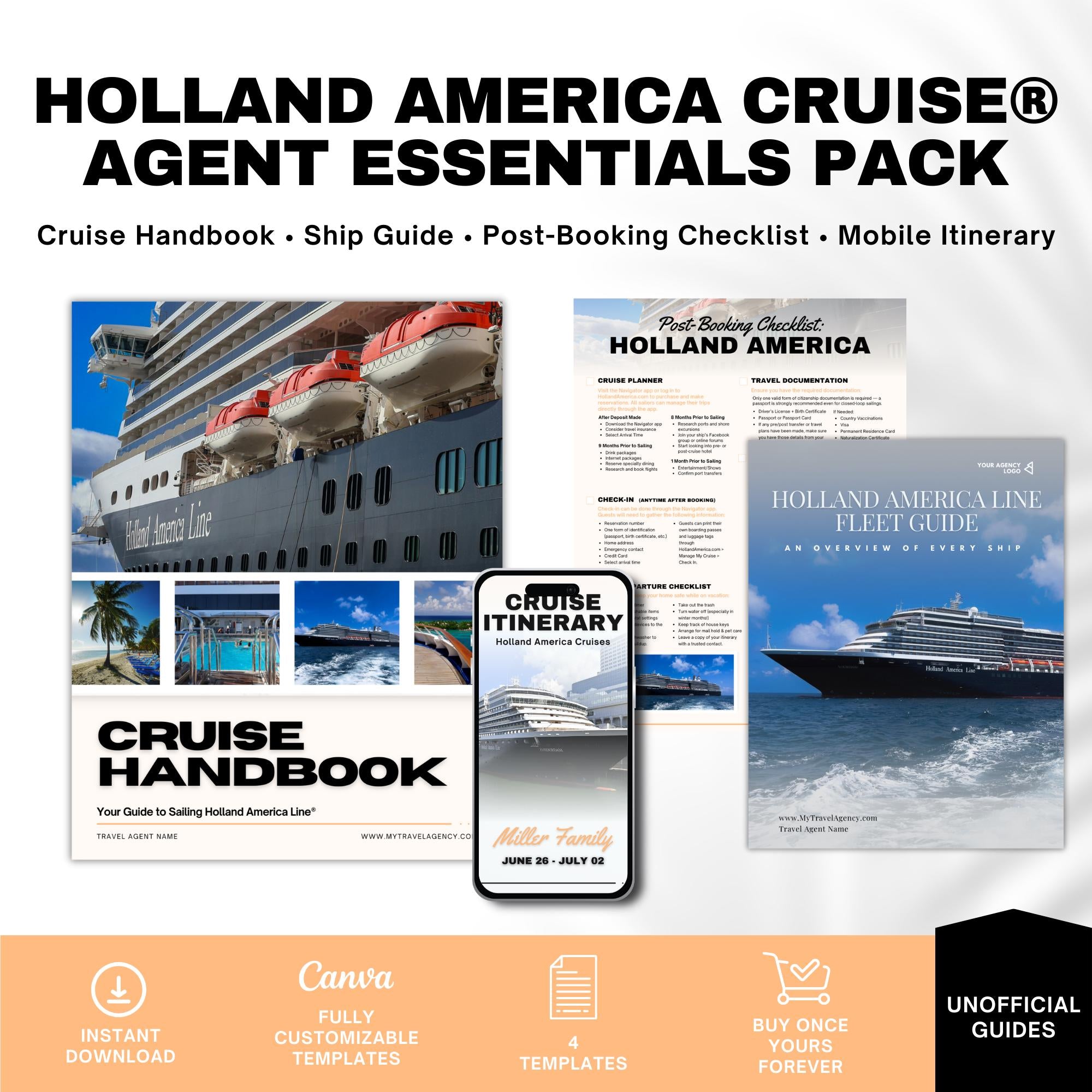 Unofficial Holland America Cruises Agent Essentials Template Bundle, Travel Agent Template, Holland America Cruise Planner & Handbook